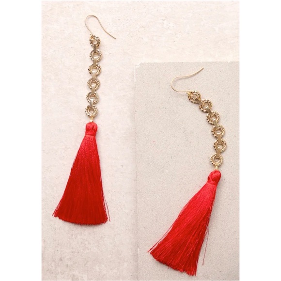 NWT Gold Plated Red Tassel Earrings - Picture 2 of 5